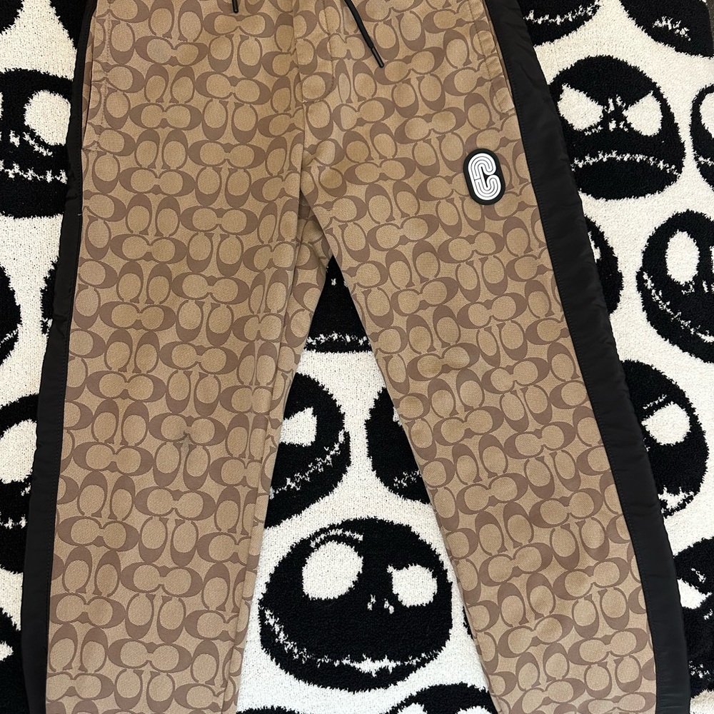 COACH Brown Patterned Joggers with Black Accents